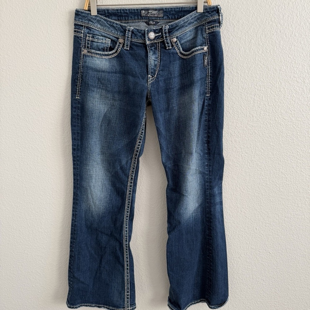 Silver Jeans Women 32 x 31 Blue Lola Straight Mid Rise Stretch Bootcut - Picture 2 of 14